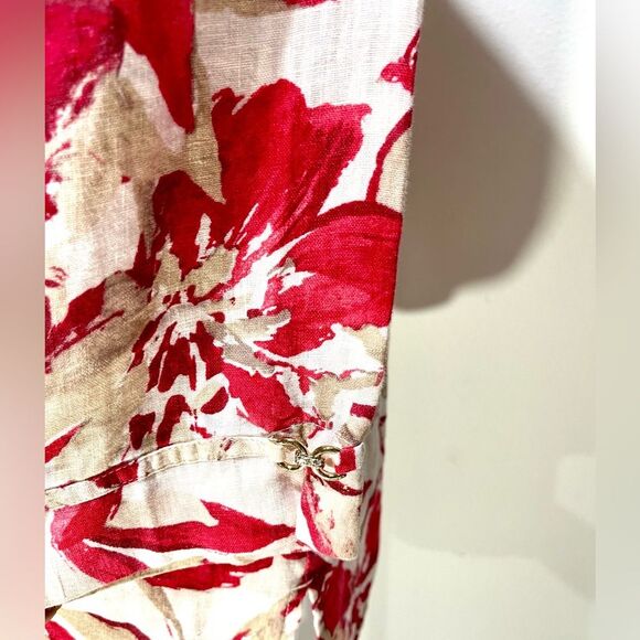 JM Collection linen shirt floral crouse Beach resort holiday festive red Women12 - Picture 7 of 8